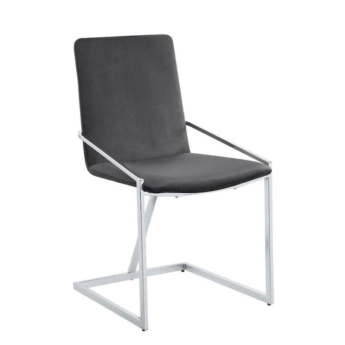 Lot de 2 chaises de salle à manger de 23 pouces, grises, base en métal chromé