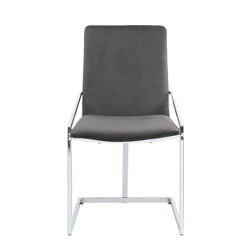 Lot de 2 chaises de salle à manger de 23 pouces, grises, base en métal chromé