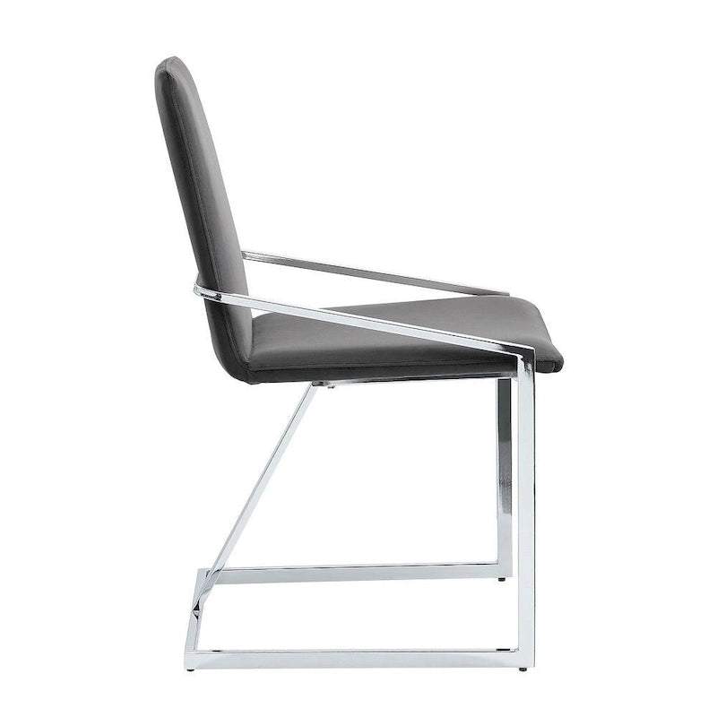 Lot de 2 chaises de salle à manger de 23 pouces, grises, base en métal chromé