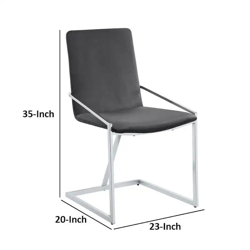 Lot de 2 chaises de salle à manger de 23 pouces, grises, base en métal chromé