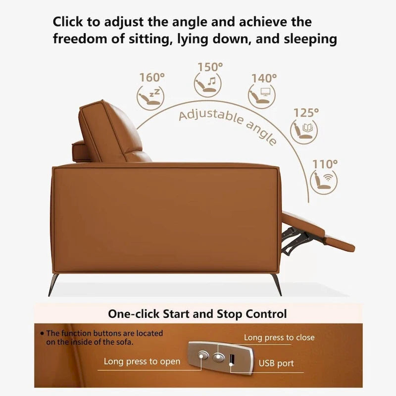 76.77 Canapé en cuir, relax électrique, réglable, design ergonomique, mobilier de salon