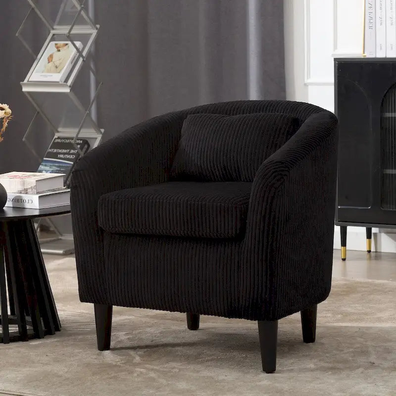 Fauteuil d'appoint en velours côtelé Mid-Century Modern avec dossier incurvé et pieds en bois pour salon