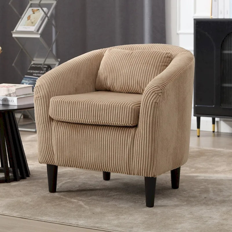 Fauteuil d'appoint en velours côtelé Mid-Century Modern avec dossier incurvé et pieds en bois pour salon