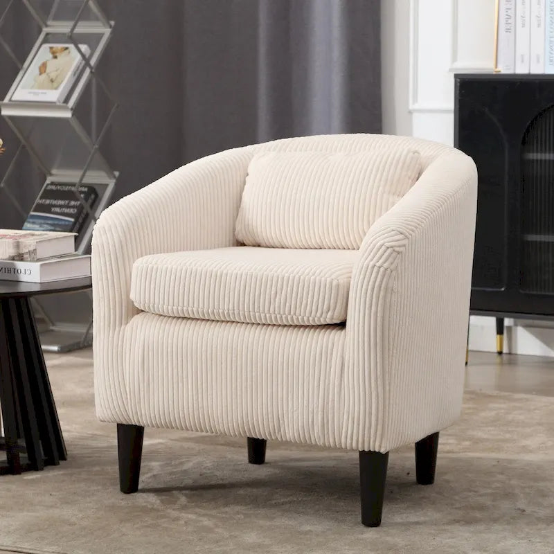 Fauteuil d'appoint en velours côtelé Mid-Century Modern avec dossier incurvé et pieds en bois pour salon
