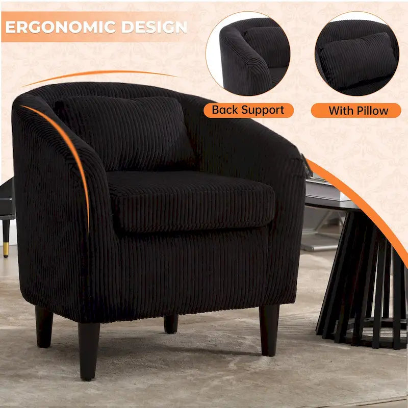 Fauteuil d'appoint en velours côtelé Mid-Century Modern avec dossier incurvé et pieds en bois pour salon