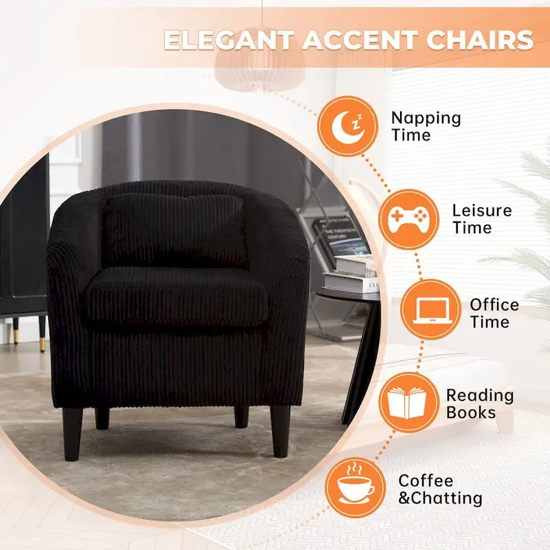 Fauteuil d'appoint en velours côtelé Mid-Century Modern avec dossier incurvé et pieds en bois pour salon