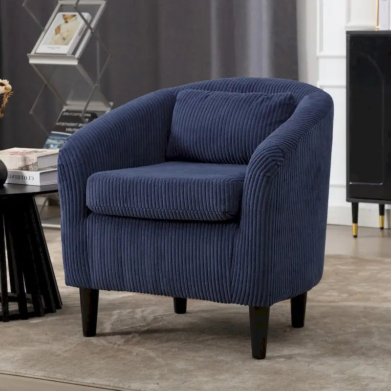 Fauteuil d'appoint en velours côtelé Mid-Century Modern avec dossier incurvé et pieds en bois pour salon
