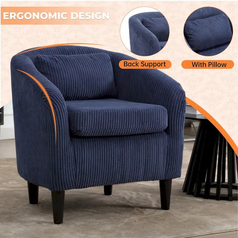 Fauteuil d'appoint en velours côtelé Mid-Century Modern avec dossier incurvé et pieds en bois pour salon