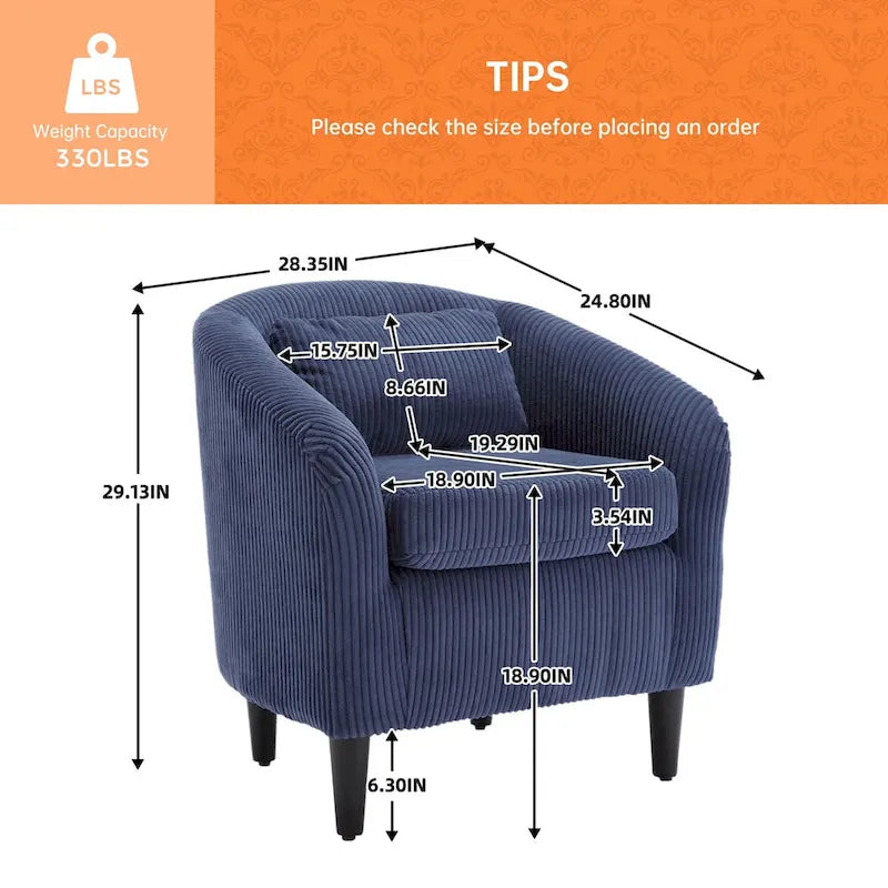 Fauteuil d'appoint en velours côtelé Mid-Century Modern avec dossier incurvé et pieds en bois pour salon