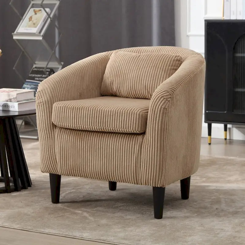 Fauteuil d'appoint en velours côtelé Mid-Century Modern avec dossier incurvé et pieds en bois pour salon