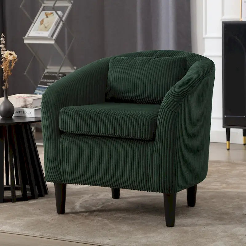Fauteuil d'appoint en velours côtelé Mid-Century Modern avec dossier incurvé et pieds en bois pour salon