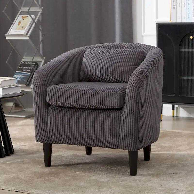 Fauteuil d'appoint en velours côtelé Mid-Century Modern avec dossier incurvé et pieds en bois pour salon